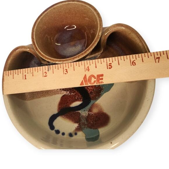 Bruce Larrabee Bi-part Ceramic Glazed Chip Dip Serving Bowl Artisan Pottery - Picture 8 of 10